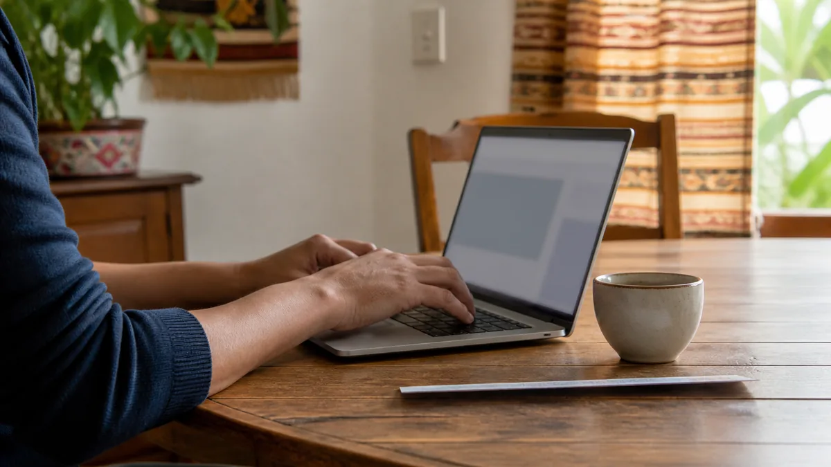 Persona revisando su boleta predial y pagando en línea desde una laptop en casa